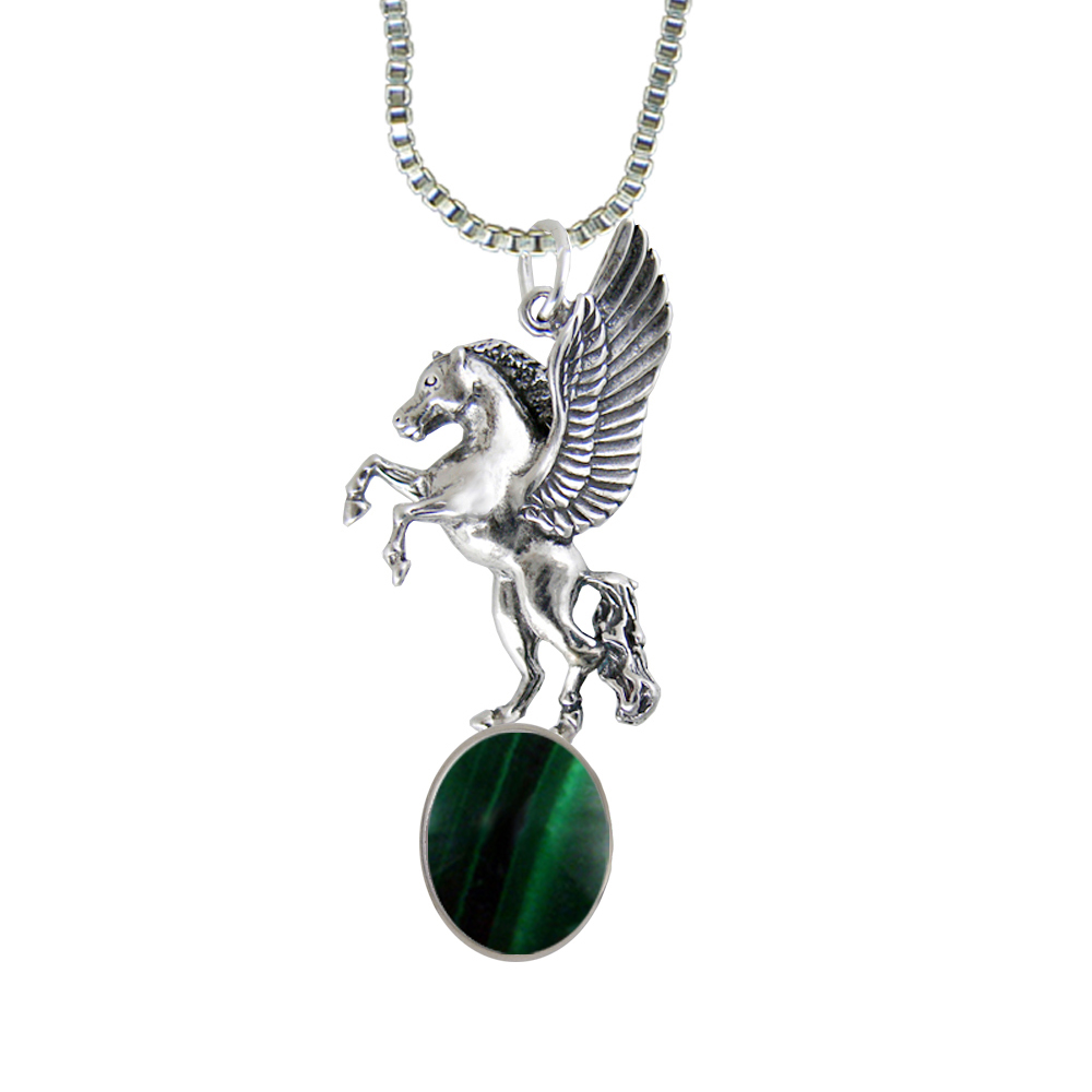 Sterling Silver Unicorn of the Summer Day Pendant With Malachite